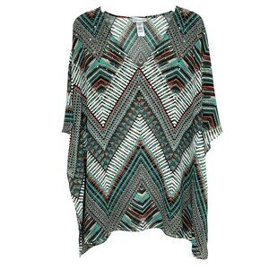 Catherines Tunic Poncho Kimono Sleeve 0X / 1X Tribal Sheer Artsy Bling Festival